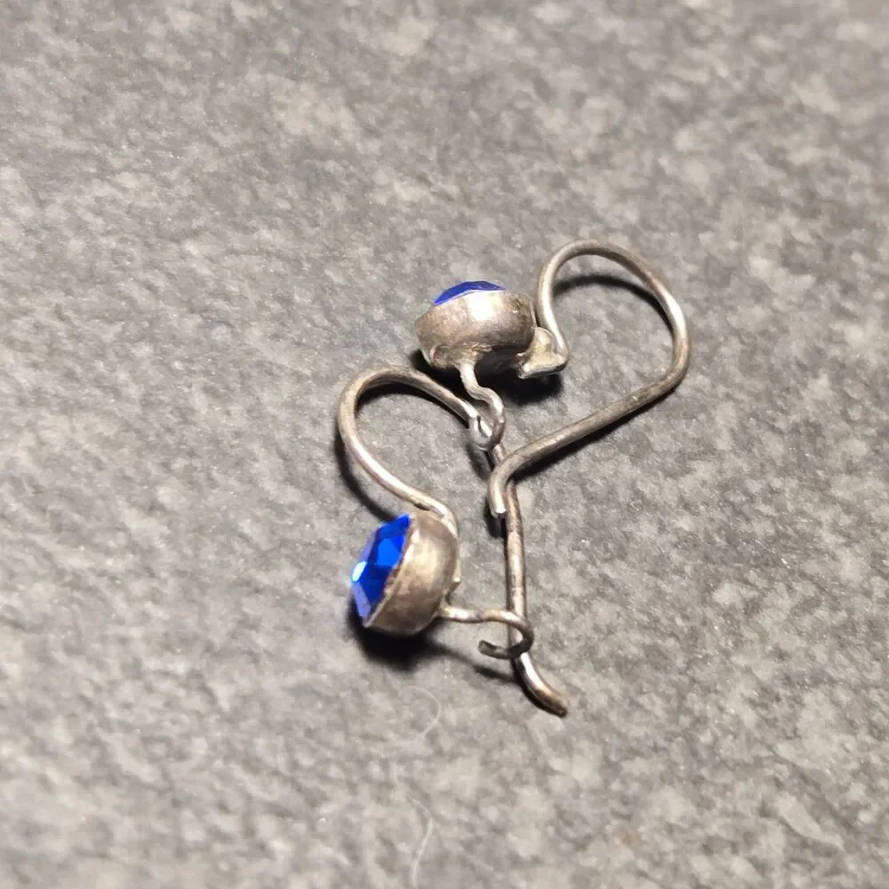 Dainty Blue Dangly Sterling Silver Earrings